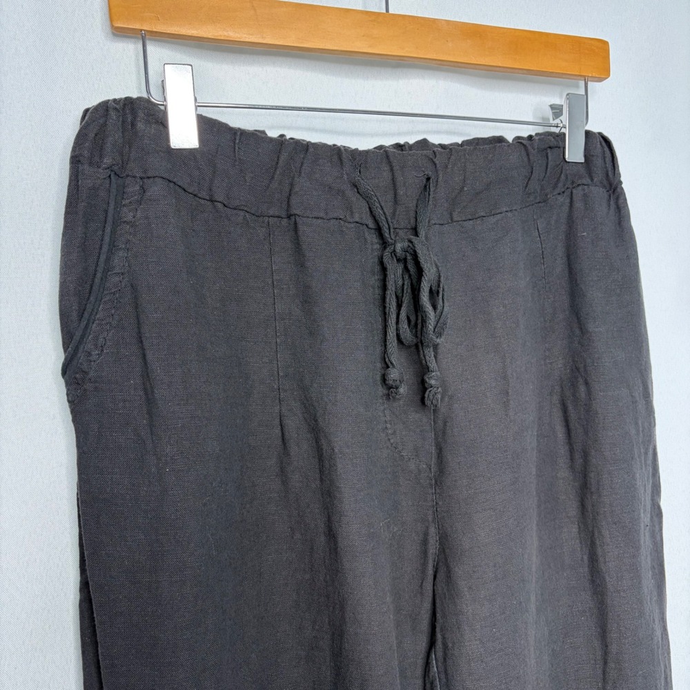Belle France Black 100% Linen Drawstring Pants Made in Italy One Size - Picture 2 of 10